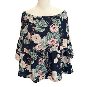 A.N.A. A New Approach Women's Blouse Size L Short Sleeve Off the Shoulder Floral